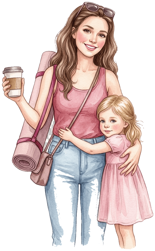 A confident young mom on the go with her little daughter hugging her
